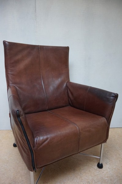 Montis-Charly-Flex-stoel-fauteuil-Gerard van den Berg-bruin-leder-rvs-vintage-geleefd-gebruikt-tweedehands